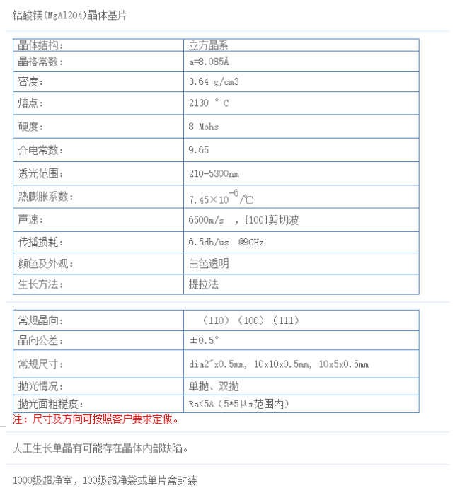 尖晶石MgAl2O4 鋁酸鎂(尖晶石)單晶